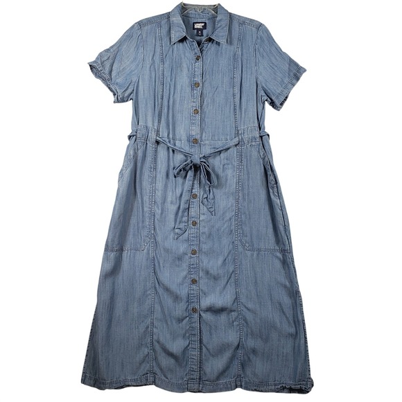 Lands' End Dresses & Skirts - Lands' End Women M Chambray Shirt Dress Blue Denim Short Sleeve Button‎ Front